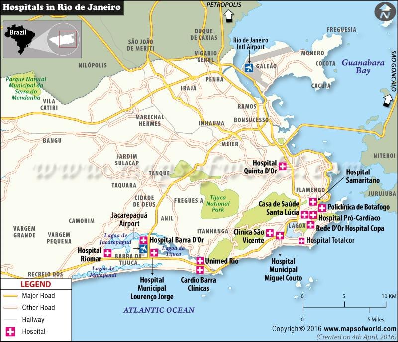 リオデジャネイロ市の病院の地図