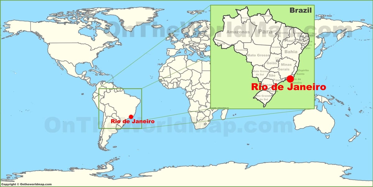 世界地図のリオデジャネイロブラジル